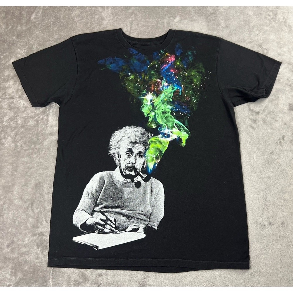 Albert Einstein Shirt‎ Men's L Black Pipe Smoke Galaxy Graphic Short Sleeve Tee
